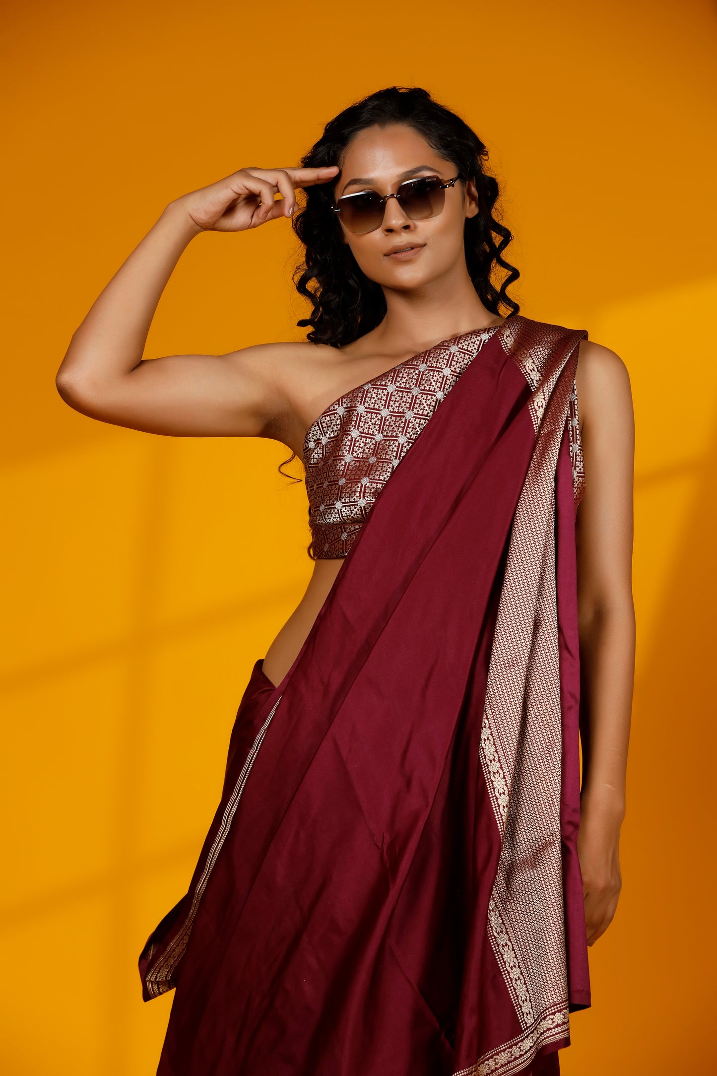 Maroon pure satin kataan Designer Banarasi Handloom saree