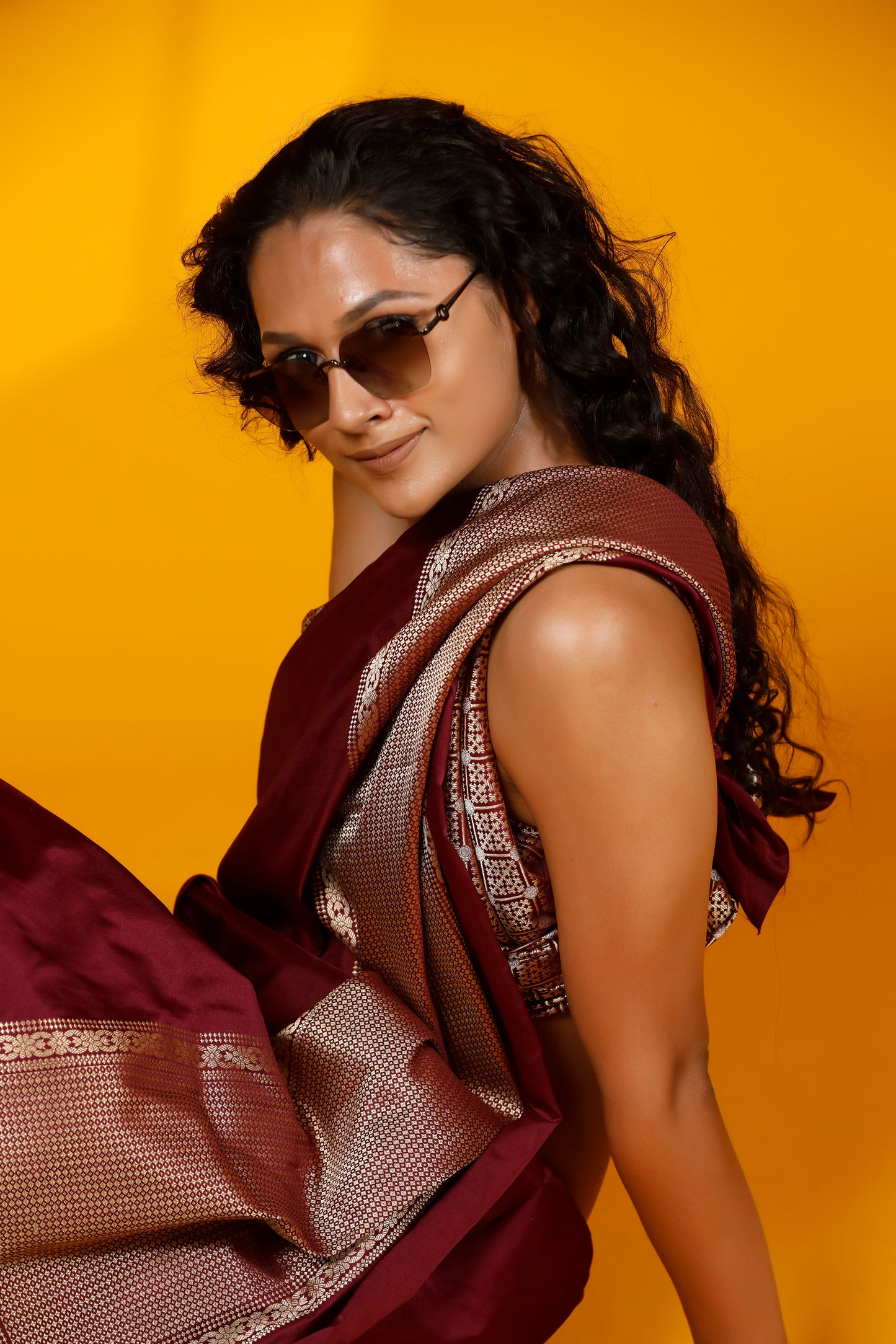 Maroon pure satin kataan Designer Banarasi Handloom saree