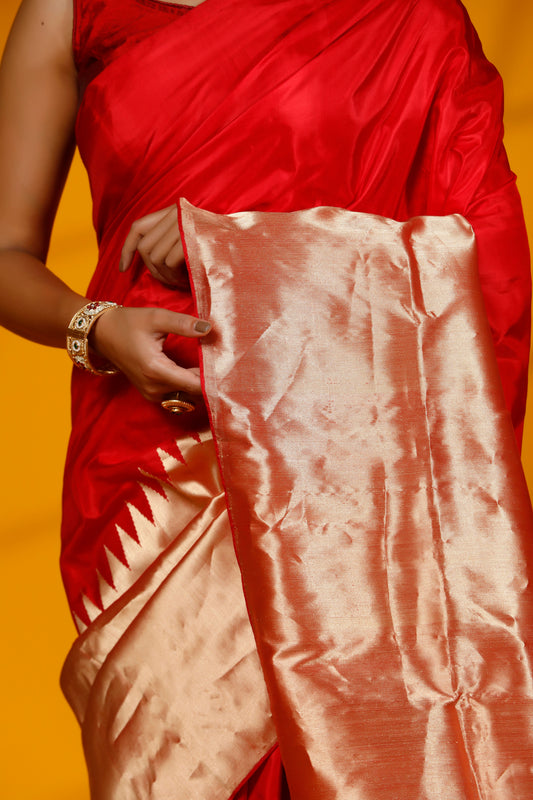 Red pure kataan Banarasi Handloom Designer saree