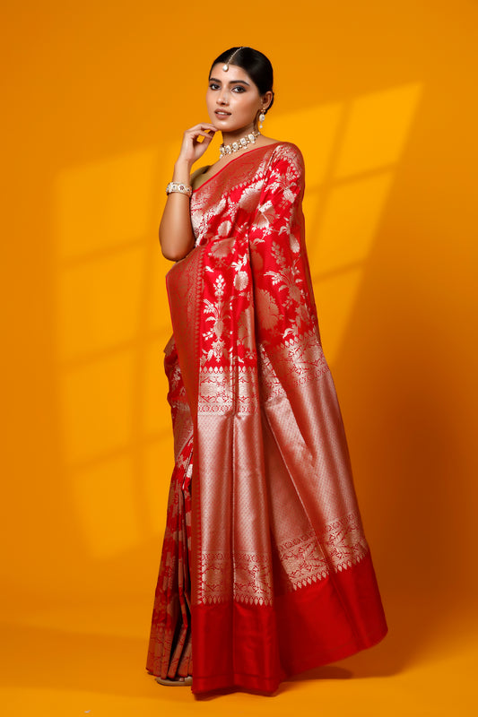 Red pure silk kataan Banarasi Handloom saree