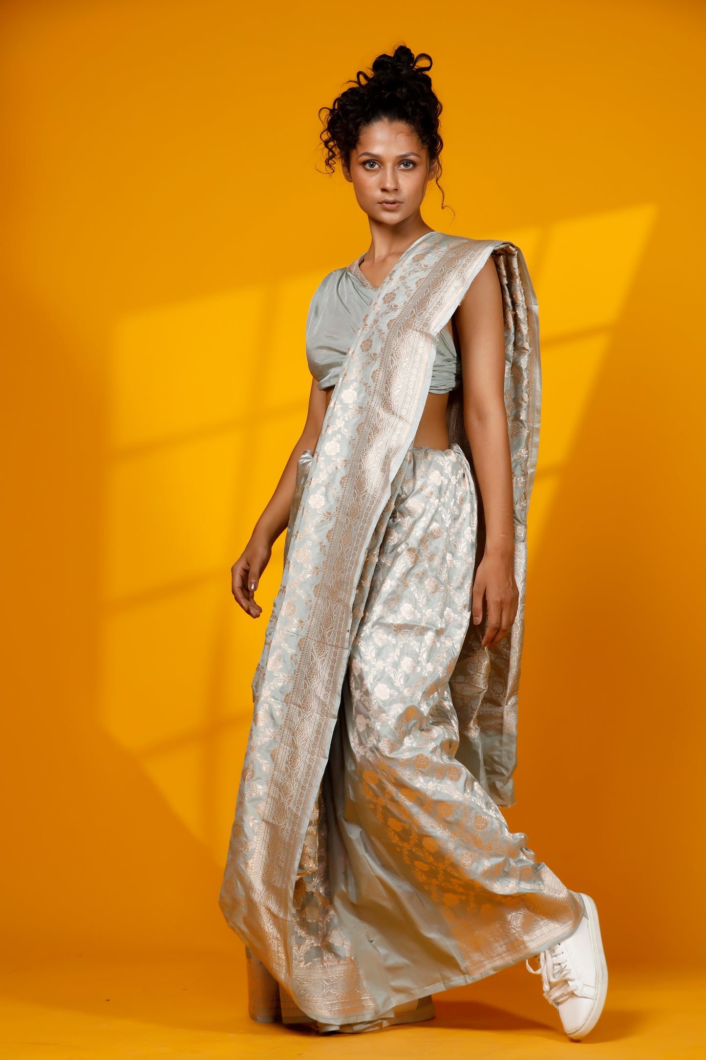 Mint soft silk Handloom Banarasi saree with intricate jangla patterns
