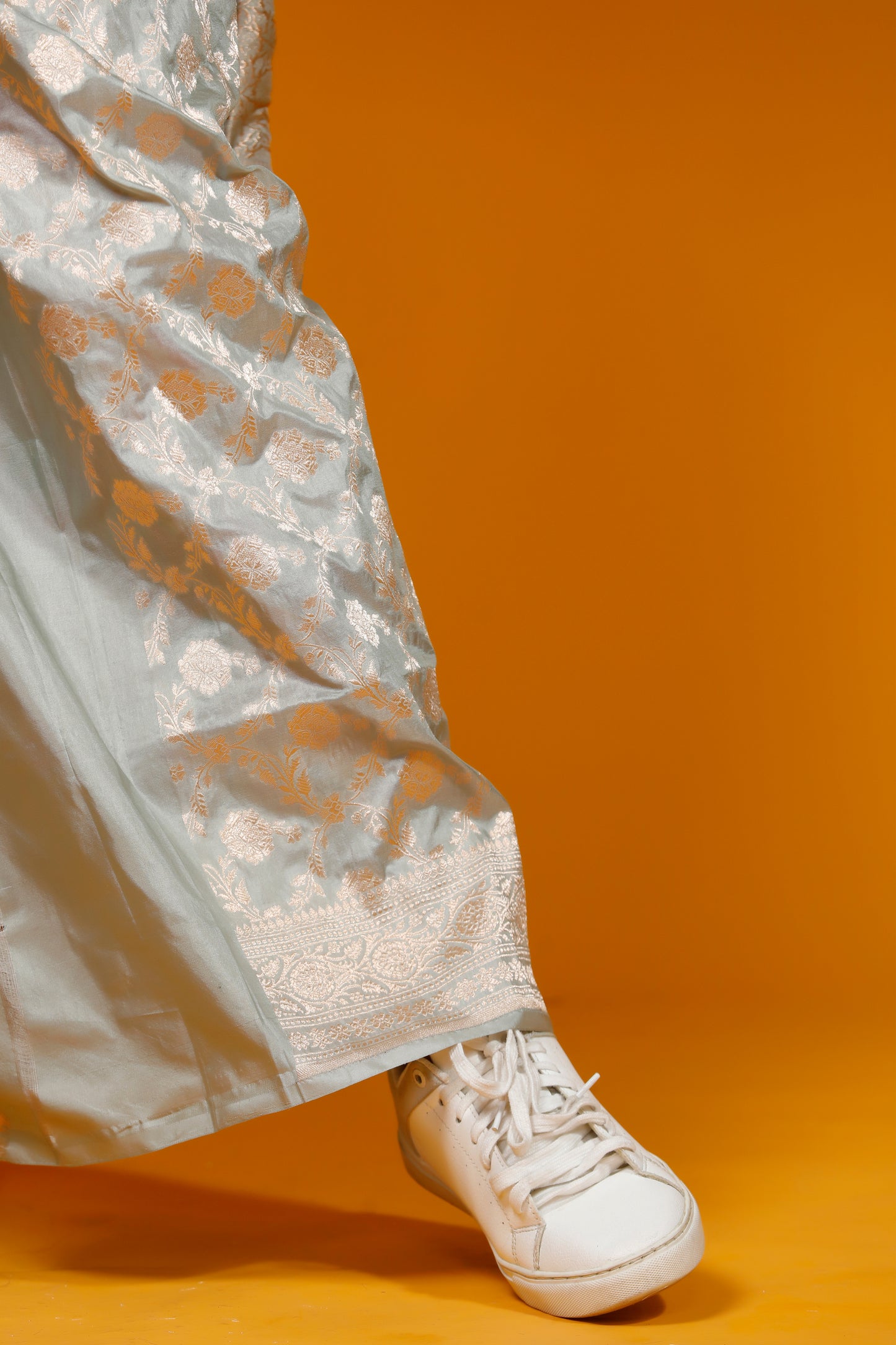 Mint soft silk Handloom Banarasi saree with intricate jangla patterns