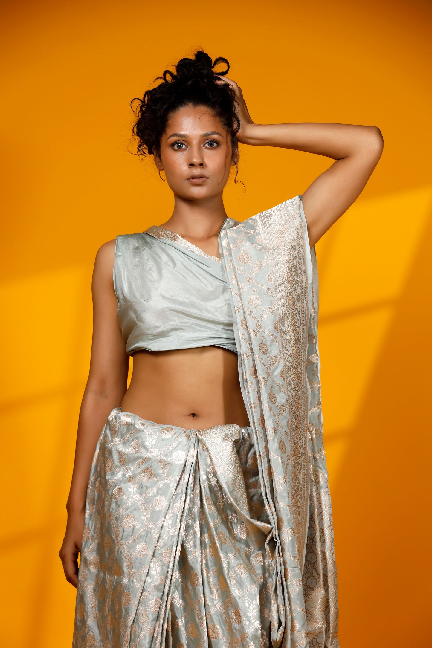 Mint soft silk Handloom Banarasi saree with intricate jangla patterns