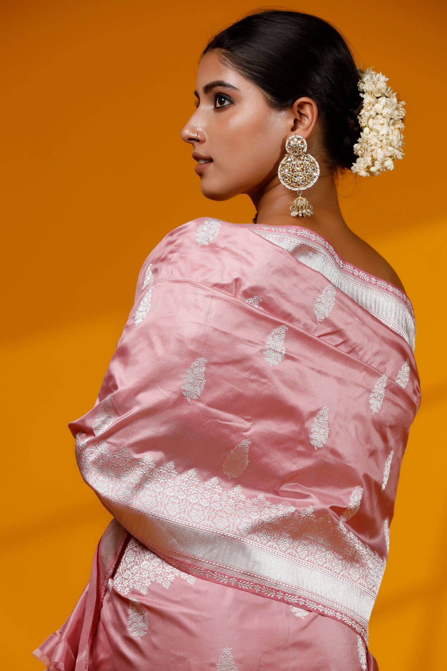 Pink pure kataan iktara Banarasi Handloom saree