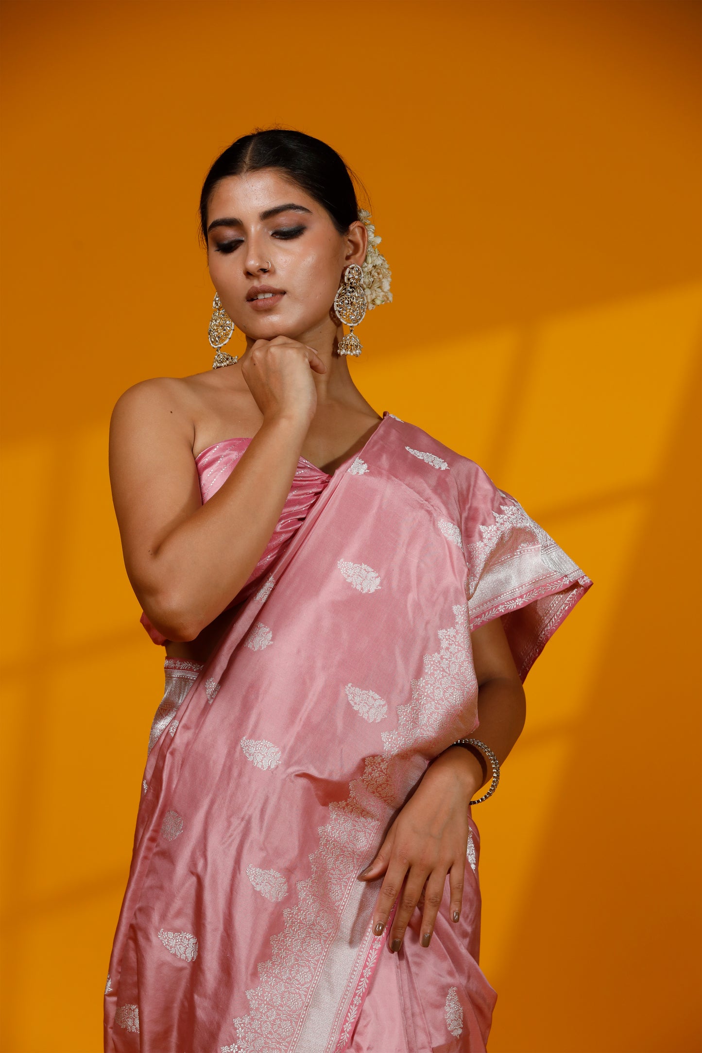 Pink pure kataan iktara Banarasi Handloom saree