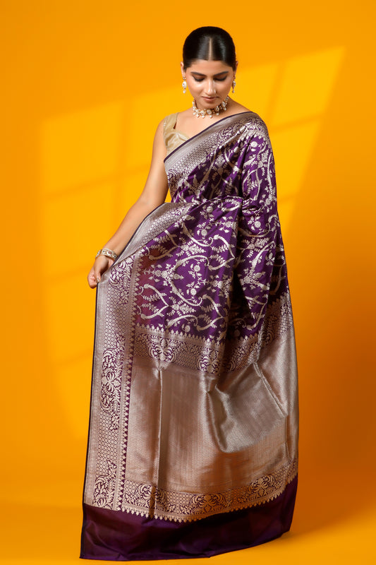 Purple Pure Kataan Banarasi Handloom Saree
