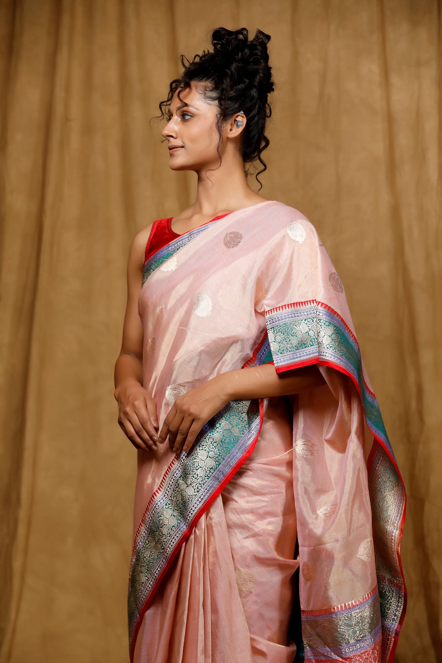Pink Tissue Banarasi Handloom saree, Kadhua buta, satin border