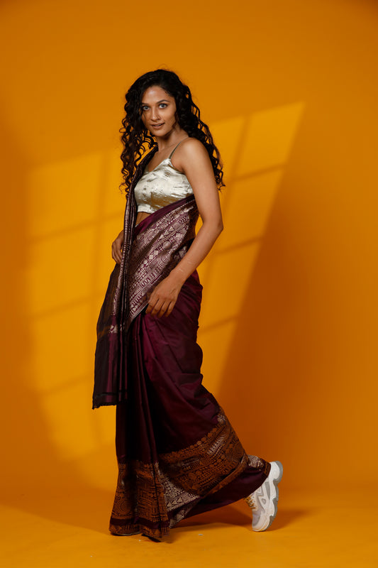 Magenta Pure Kataan Silk Banarasi Handloom Saree