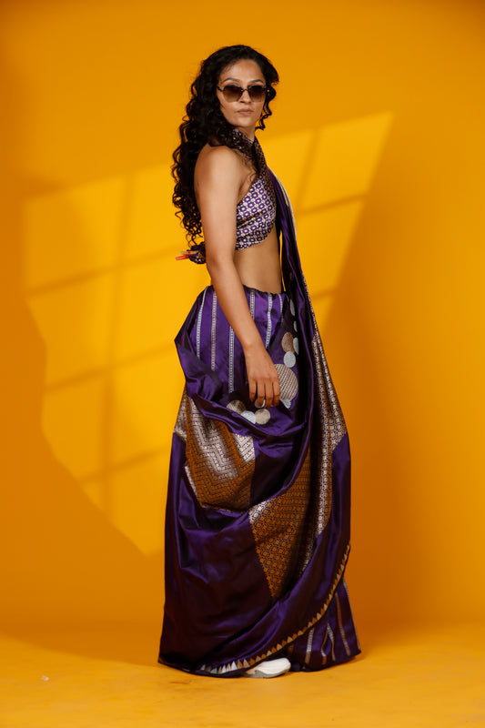 purple pure Banarasi Handloom kataan saree