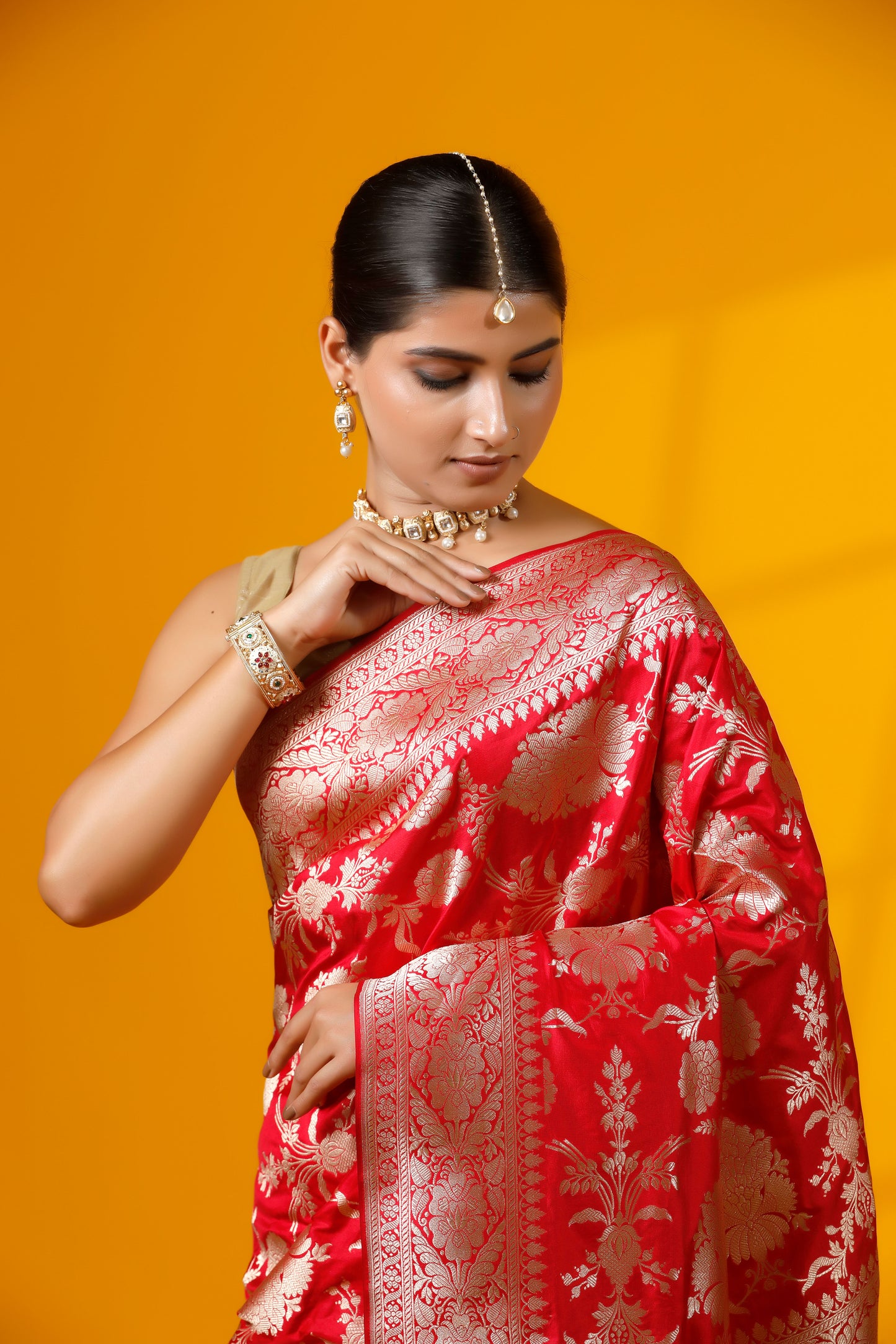 Red pure silk kataan Banarasi Handloom saree