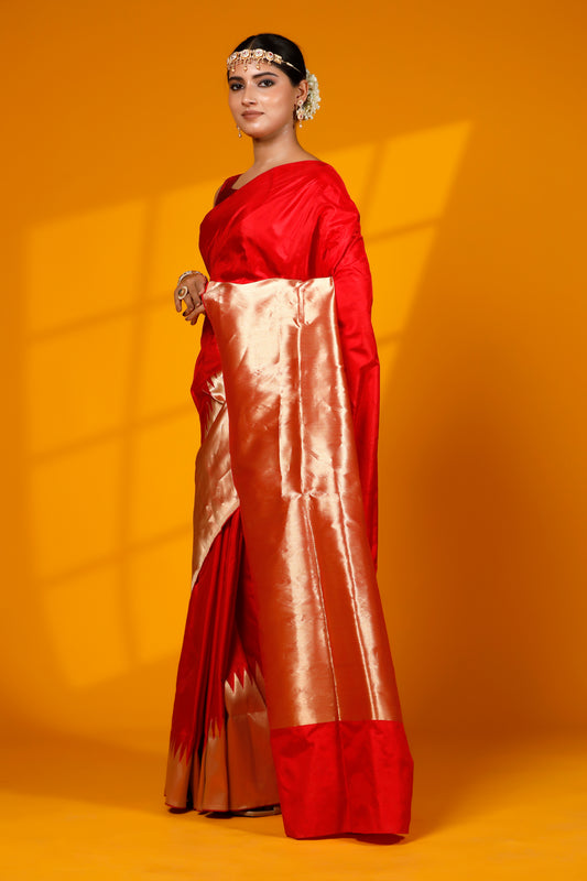 Red pure kataan Banarasi Handloom Designer saree