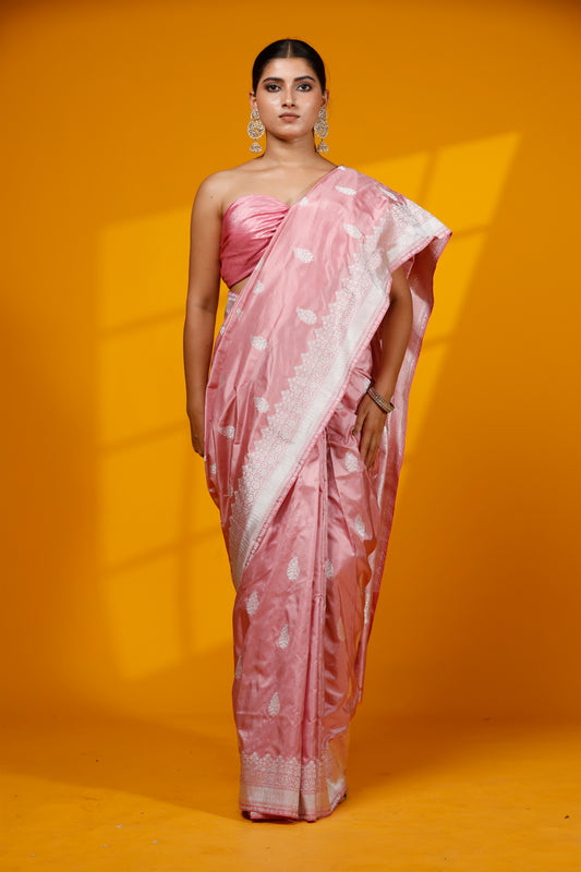 Pink pure kataan iktara Banarasi Handloom saree