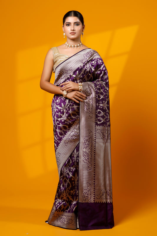 Purple Pure Kataan Banarasi Handloom Saree