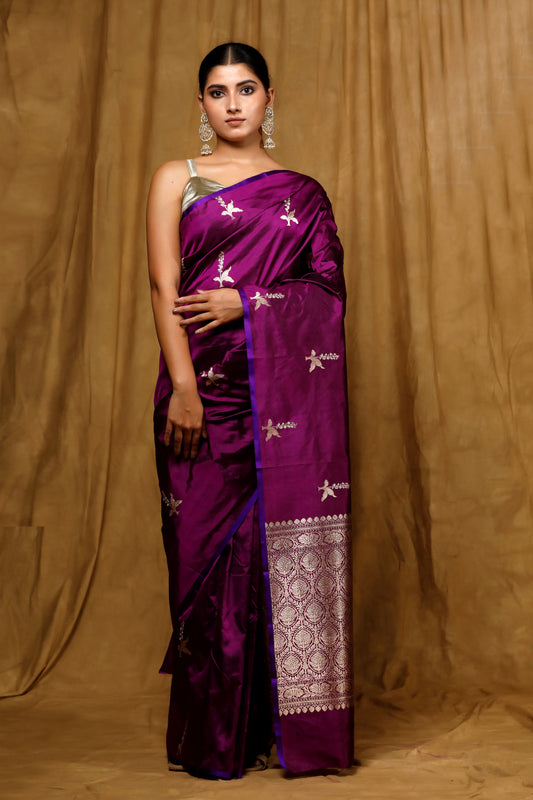 Magenta pure Kataan Banarasi Handloom  saree