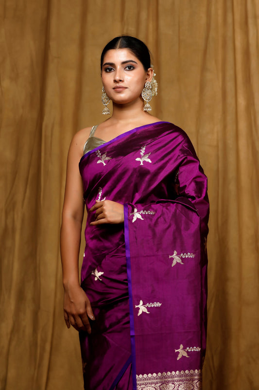 Magenta pure Kataan Banarasi Handloom  saree