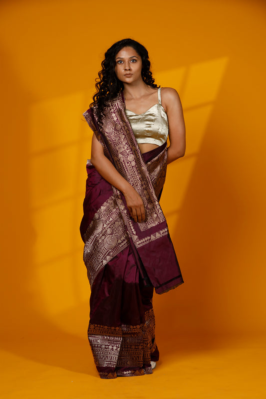 Magenta Pure Kataan Silk Banarasi Handloom Saree