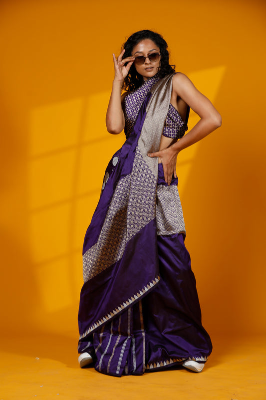 purple pure Banarasi Handloom kataan saree